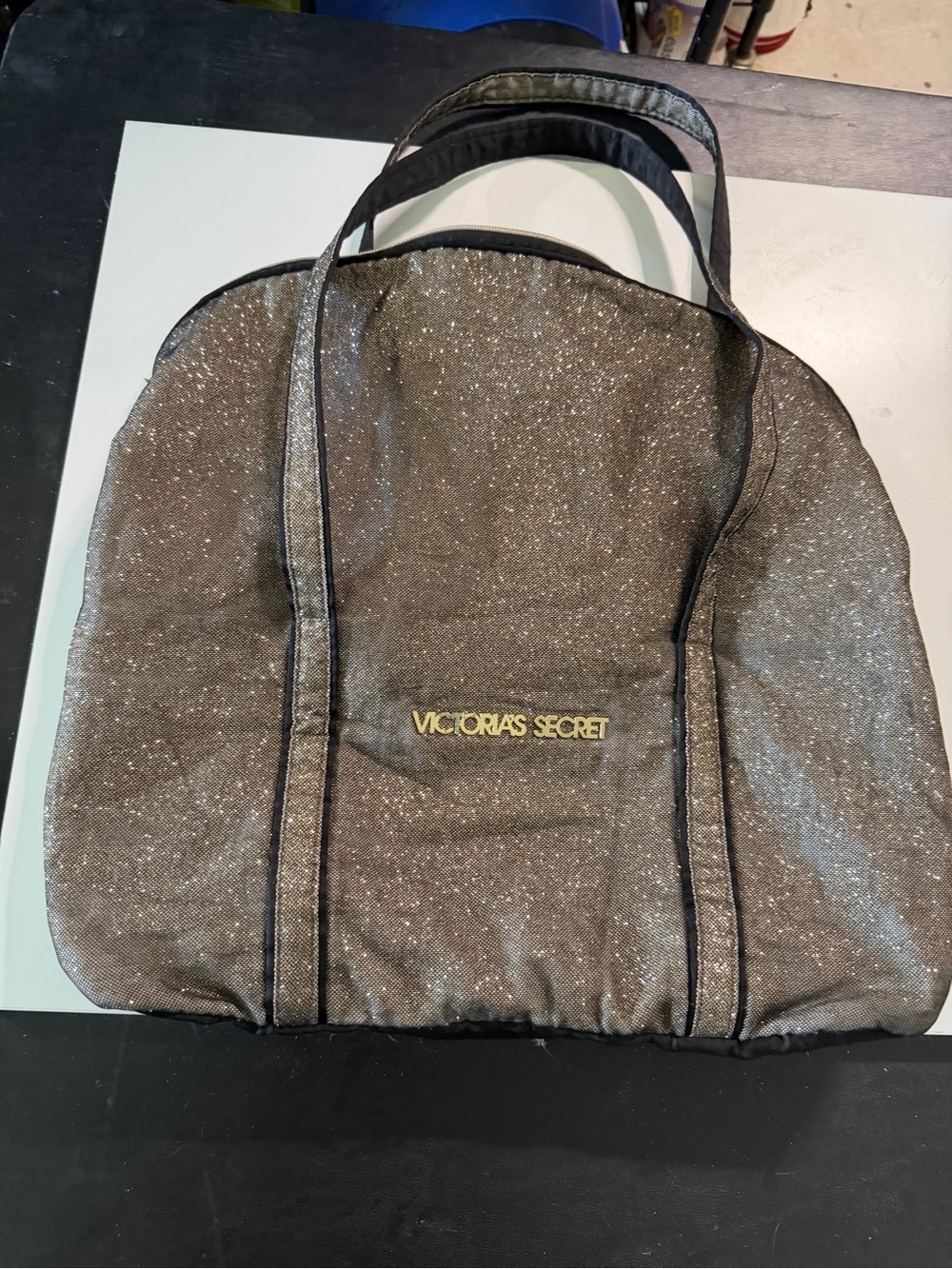 Victoria's Secret Glitter Black Tote with Gold Logo